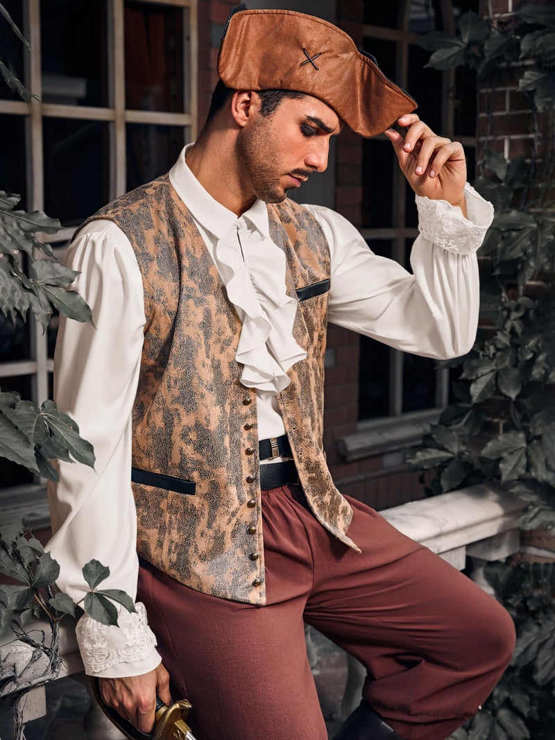 Runcati Mens Pirate Shirt Ruffle Victorian Renaissance Steampunk Vampire Poet Shirts Medieval Halloween Costume - Image 5